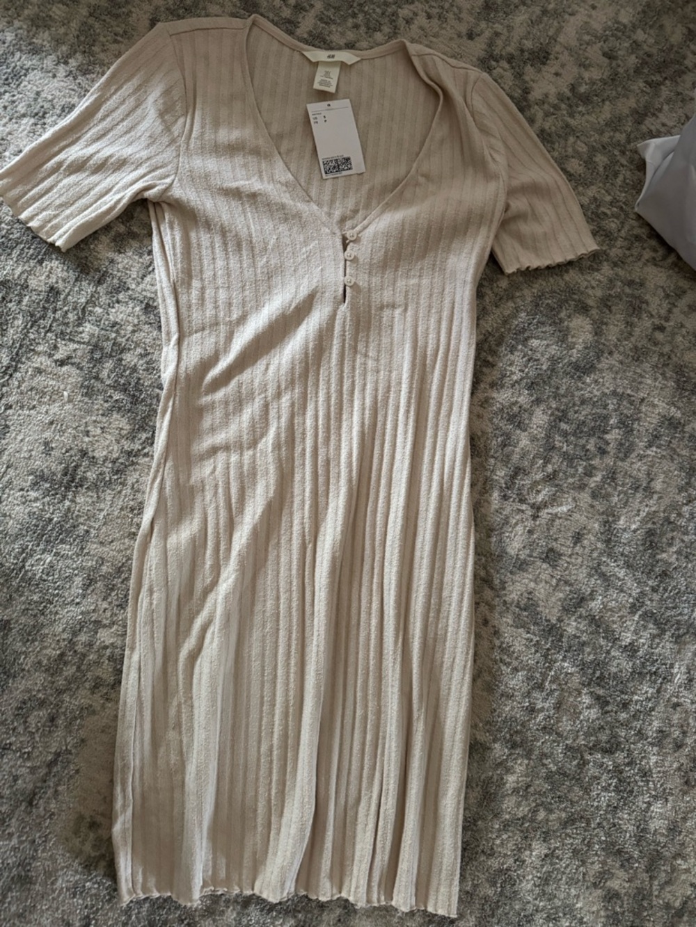 H&M Ribbed V-Neck Midi Dress - Cream
